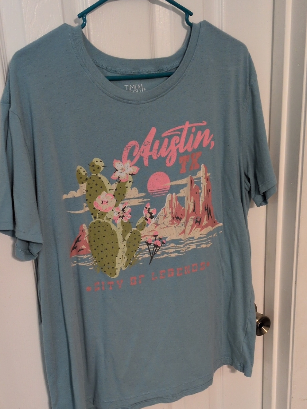 Austin TX Desert Graphic Tee - Blue with Pink & Green Print